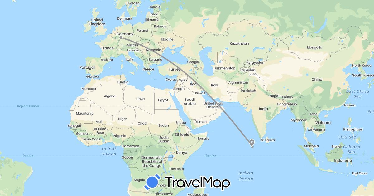 TravelMap itinerary: plane in Germany, Maldives (Asia, Europe)